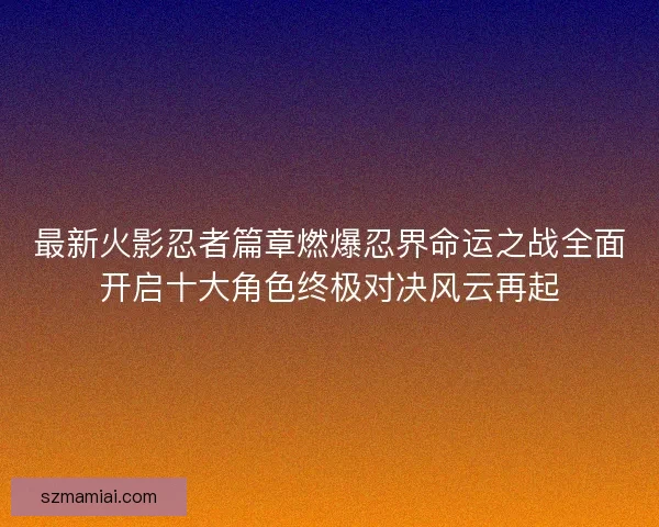最新火影忍者篇章燃爆忍界命运之战全面开启十大角色终极对决风云再起