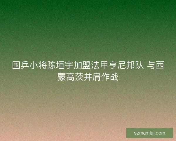 国乒小将陈垣宇加盟法甲亨尼邦队 与西蒙高茨并肩作战